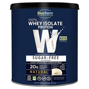 Biochem 100% Whey Isolate Protein - Sugar Free - Natural Flavor - 24.6 oz - Pre & Post Workout - Meal Replacement - Keto-Friendly - 20g of Protein - Easily Digestible - Easy to Mix