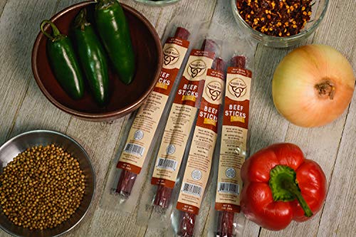 TASTY & SPICY Non-GMO Grass-Fed Beef Sticks Gluten Free MSG Free Nitrate Nitrite Free Paleo Snacks Keto Healthy Natural Meat Sticks 12 piece