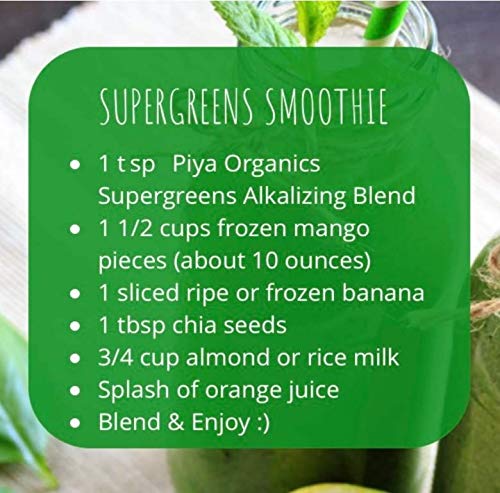 Supergreens Alkalizing Blend - Organic Smoothie Powder. Wheatgrass, Spirulina, Kale, Chlorella, Alfalfa Grass & More. Vegan, Promotes Detox, Boosts Energy, Supports Immune Health.