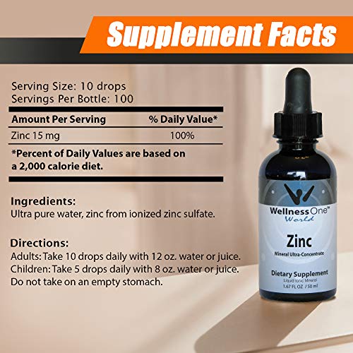 Pure Zinc Liquid Drops - Best Ionic Zinc Supplement (10 Drops = Zinc 15mg per Serving) 50 ml Bottle - Zinc Sulfate immune support | Easy to Swallow and Adjust Serving Size Zinc for Kids, Men and Women