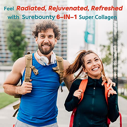 Surebounty 6-in-1 Super Collagen, Food Source Type I, II, III, Exclusive Formula, Turmeric + Black Pepper + Vitamin C + Hyaluronic Acid + Biotin, Keto & Paleo, No Hormone, No Sugar, Anti-Aging, 90 ct