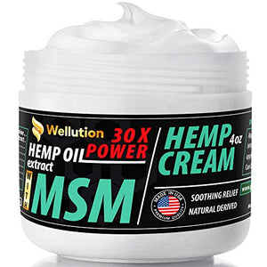 Hemp Cream MSM 30x Power – All-Natural Seed Oil Extract - Extra Strength Massage Lotion with Arnica, Menthol and Organic Oils