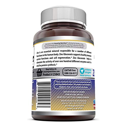 Amazing Formulas Zinc Gluconate - 50 mg Tablets (Non-GMO, Gluten Free) - Supports Immune System - Supports Enzymes Function - Promotes Healthy Skin (250 Count (Pack of 2))