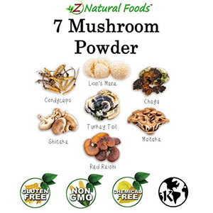 Organic 7 Mushroom Supplement for Immune Support - Lion’s Mane + Cordyceps + Chaga + Red Reishi + Shiitake + Maitake + Turkey Tail - Superfood Powder Blend for Coffee Tea, Non GMO, Gluten Free, 1 lb