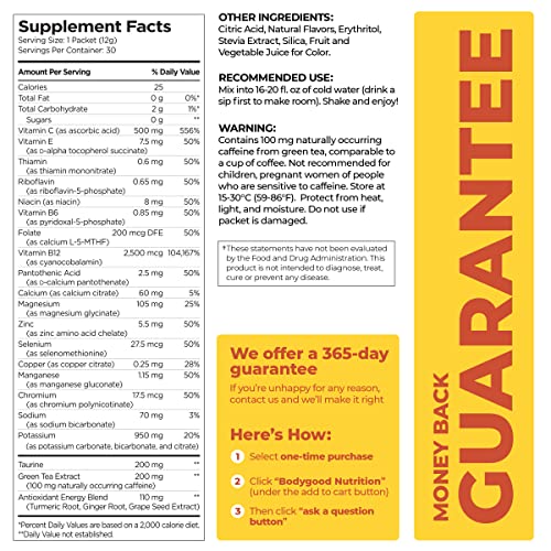 Pureboost Clean Energy Drink Mix + Immune System Support. Sugar-Free Energy with B12, Multivitamins, Antioxidants, Electrolytes (Berry Boost, 30 Count)