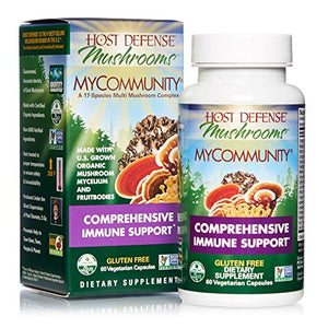 Host Defense, MyCommunity Capsules, Advanced Immune Support, Mushroom Supplement with Lion’s Mane, Reishi, Vegan, Organic, 60 Capsules (30 Servings)