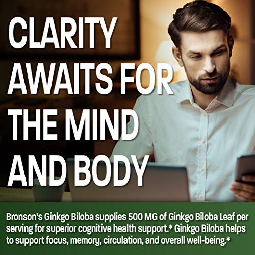 Bronson Ginkgo Biloba 500 mg Extra Strength 500 mg per Serving - Supports Brain Function & Memory Support, 120 Vegetarian Capsules