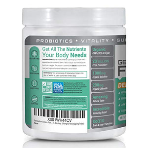 Generation Greens Powder | Organic Superfood Powder with Spirulina, Chlorella, Wheat Grass | 60 Powerful Super Foods, Probiotics, Enzymes | GMO Free (15 Servings, Delicious Orange)