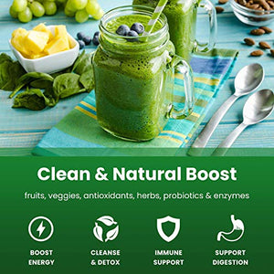 Super Greens Antioxidant Superfood Powder - Organic Green Veggie & Fruit Whole Foods for Immune System Support - Wheat Grass, Spirulina, Elderberry & More - Vegan Juice Supplement, Sweet Berry
