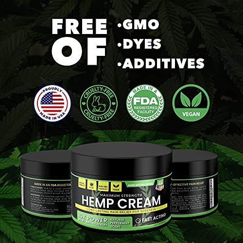 Hemp Cream - Made in USA - 8 fl oz - Fast Acting Cream with Arnica & Hemp Extract - Pain Relief Hemp Oil Cream for Inflammation, Skin, Back, Arthritis, Sore Muscle & Shoulder