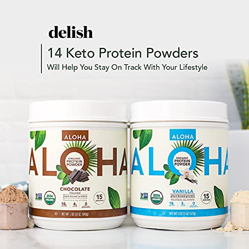 ALOHA Organic Plant-Based Protein Powder - NO-STEVIA Vanilla - Keto Friendly Vegan Protein with MCT Oil, 18.5 oz, Makes 15 Shakes, Vegan, Gluten-Free, Non-GMO, Erythritol-Free, Soy-Free, Dairy-Free & Only 3g Sugar