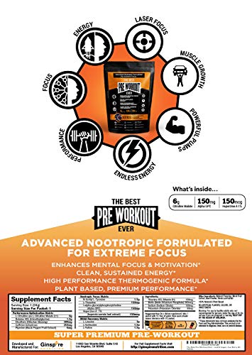 The Best Pre Workout Ever All Natural Nootropic Preworkout Powder - Clean Energy Boost Focus & Strength - Muscle Builder Supplement for Men & Women - Keto Friendly Plant Based & Limited Acai Berry