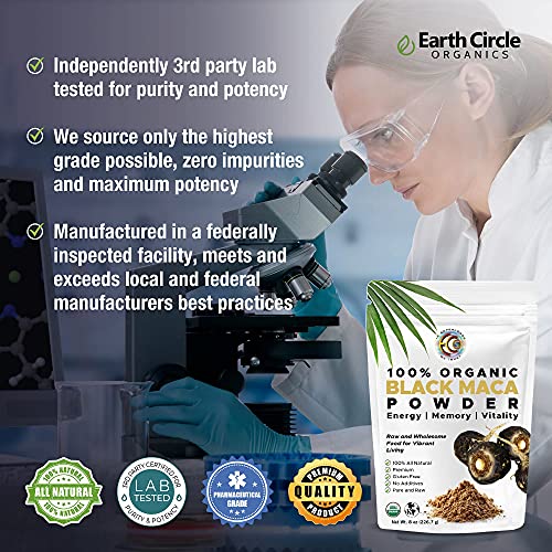 Ultra-Pure Organic Black Maca Root Powder | Raw | Natural Superfood Mix | Essential Vitamins, Minerals & Fatty Acids For Improved Energy | Libido | Enhanced Performance & Immune System Support - 8oz