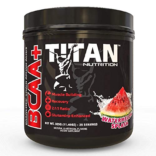 Titan BCAA+ Powder - Branched-Chain Amino Acid + Glutamine - Build Lean Muscle, Increase Muscle Mass, Aid Recovery - BCAA Ratio 2:1:1 - No Gluten, Low-Carb - Vegan - 50 Servings - Watermelon Splash