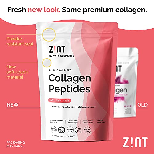 Zint Collagen Peptides Powder (32 oz): Paleo-Friendly, Keto-Certified, Grass-Fed Hydrolyzed Collagen Protein Supplement Types I & III - Unflavored, Non GMO