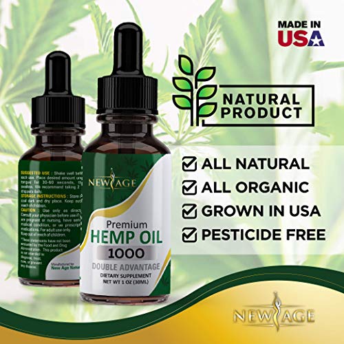 Hemp Oil Extract - 2 Pack - New Age 1000 - Grown & Made in USA - Natural Hemp Drops - Helps with Sleep, Skin & Hair (Mint 1000mg)