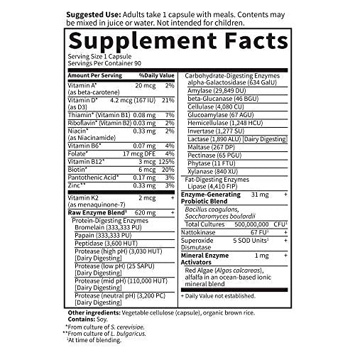 Garden of Life Vegetarian Digestive Supplement for Women 50 & Wiser - Raw Enzymes for Digestion, Bloating, Gas, and IBS, 90 Capsules - Packaging May Vary