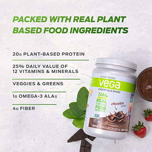 Vega Essentials Plant Based Protein Powder, Chocolate, Vegan, Superfood, Vitamins, Antioxidants, Keto, Low Carb, Dairy Free, Gluten Free, Pea Protein for Women and Men, 21.6 oz (17 Servings)