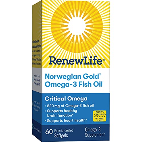 Renew Life Norwegian Gold Adult Fish Oil - Critical Omega, Fish Oil Omega-3 Supplement - Gluten & Dairy Free - 60 Burp-Free Softgel Capsules