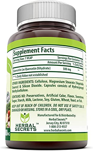 Herbal Secrets Quercetin 500 Mg Veggie Capsules (Non-GMO) - Supports Healthy Ageing, Cardiovascular Health, and Immune Health* (120 Capsules)