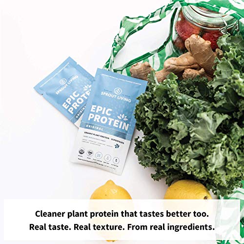 Sprout Living, Epic Protein, Plant Based Protein & Superfoods Powder, Original, Unflavored | Organic Protein Powder, Vegan, Non Dairy, Non-GMO, Gluten Free, Sugar Free, Perfect Keto Drink Mix (1 lb)