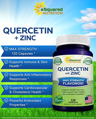 Quercetin 1000mg with Zinc Supplement - 120 Capsules - Quercetin Dihydrate with Black Elderberry & Zinc - Max Strength Powder Complex Pills to Help Improve Immune Response & Anti-Inflammatory