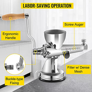 VEVOR Manual Wheatgrass Juicer Stainless Steel Hand Crank Wheatgrass Juicer Hand Wheatgrass Grinder with Suction Cup Base & Table-top Clamp Manual Juicer Extractor for Ginger Celery Apple Grape, etc.