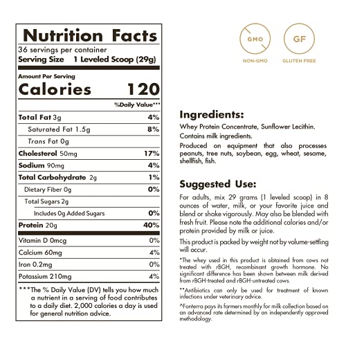 Solgar Grass Fed Whey to Go Protein Powder Unflavored, 2.3 lbs - 20g of Grass-Fed Protein from New Zealand Cows - Great Tasting & Mixes Easily - Supports Strength & Recovery - Non-GMO, 36 Servings