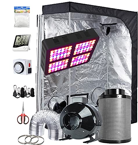 TopoGrow Grow Tent Complete Kit 600W Led Grow Light Full-Spectrum Indoor 60"X32"X80" Growing Tent 6" High CFM Fan Filter Ventilation Kit with Hydroponics Grow Tent Accessories Plants Growing System