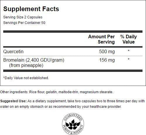 Swanson Quercetin & Bromelain-Promote Respiratory Health Support-Aid Seasonal Immune System Health-Support Cholesterol Levels Already w/i Normal Range 100 Caps (250mg Quercetin/78mg Bromelain)