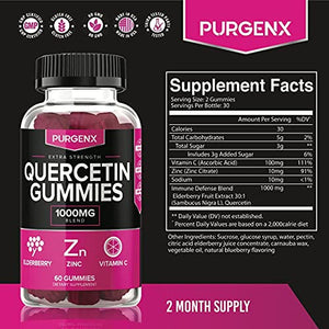 Quercetin + Zinc + Vitamin C 1000mg Gummies Supplements with Elderberry for Kids Adults Lung Immune Support Supplement Gummy, Immunity Allergy Relief Chewable Vitamins Powder Capsules Liquid (2 Pack)