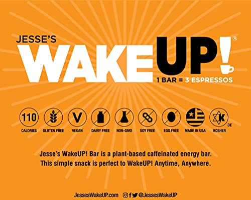 WAKE UP (1 Bar = 3 ESPRESSOS): Vegan, Gluten Free Energy Bar, 250mg Caffeine (Plant-Based), 110 Calories, Kosher Ingredients, Non GMO, Low Sugar, Dairy Free, Egg Free, Soy Free, Dark Chocolate Flavor Rice Crisp Bar to Boost Brain Focus, Clarity, Hours of