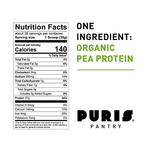 PURIS Organic Pea Protein Powder - 100% Grown, Processed and Packed in USA - 2 LB Unflavored - Certified Organic, Vegan, Gluten-Free, Non-GMO - Plant Based Protein Powder - Keto-Friendly, BCAA