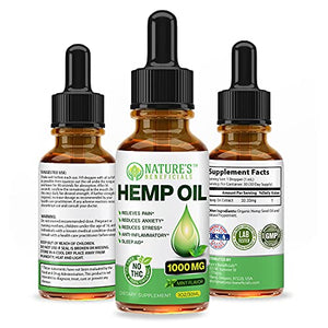 Organic Hemp Oil 1000MG - Ultra-Premium Pain Relief Anti-Inflammatory, Stress & Anxiety Relief, Joint Support, Sleep Aid, Omega Fatty Acids 3 6 9, Non-GMO Ultra-Pure CO2 Extracted Extract Drops