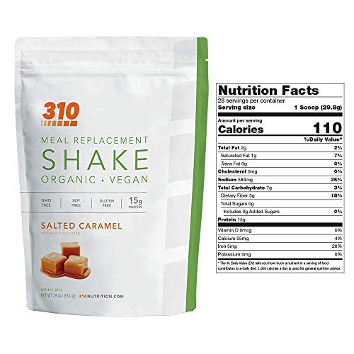 Vegan Organic Plant Protein Powder and Meal Replacement Shake - By 310 Nutrition - Gluten, Dairy and Soy Free - 0g of Sugar | Keto and Paleo Friendly… (Salted Caramel, 28 Servings)