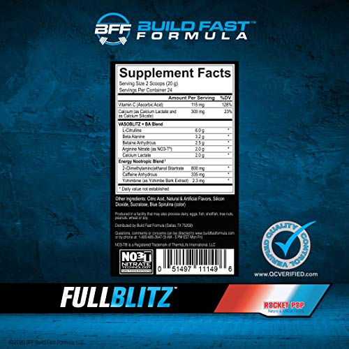 FULLBLITZ by BFF Build Fast Formula | Fully Loaded Pre-Workout | Energy Booster + Huge Dual Pathway Nitric Oxide Boosting Muscle Pumps, Laser Focus & Nootropic Blend – 24 Workouts (Rocket Pop)