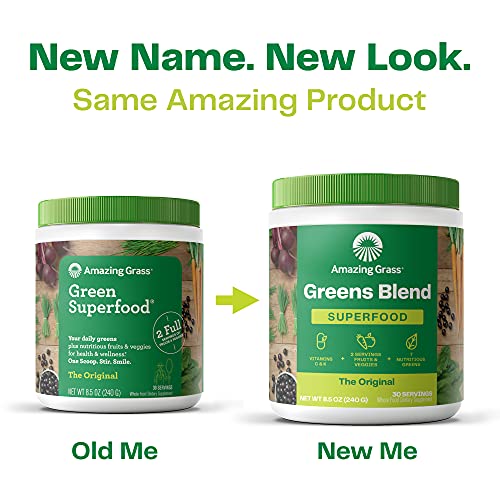 Amazing Grass Greens Blend Superfood: Super Greens Powder with Spirulina, Chlorella, Beet Root Powder, Digestive Enzymes, Prebiotics & Probiotics, Original, 15 Servings (Packaging May Vary)