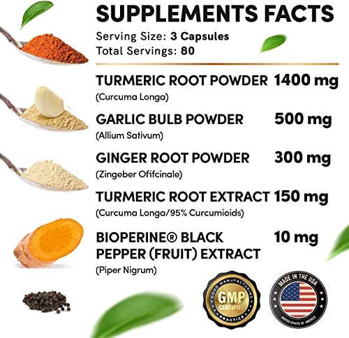 4-in-1 Turmeric Curcumin w Bioperine 2360mg (120 ct) | 95% Curcuminoids, Ginger Root, Garlic Pills, Black Pepper | Anti Inflammatory Joint Pain Heart Health | Made in The USA (120 Count (Pack of 2))