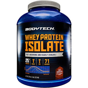 BodyTech Whey Protein Isolate Powder with 25 Grams of Protein per Serving BCAA's Ideal for PostWorkout Muscle Building Growth, Contains Milk Soy Rich Chocolate (5 Pound)