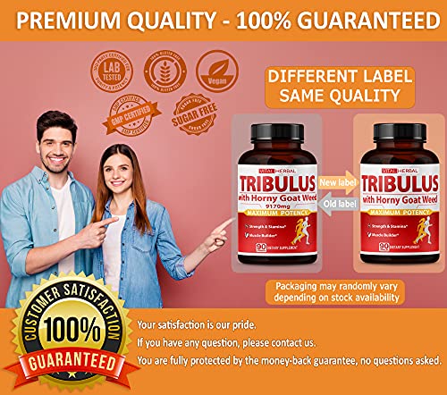 7 in 1 Ultra Tribulus Terrestris with Horny Goat Weed Capsules 9170 mg - Maximum Strength with Ashwagandha Tribulus Maca Root Enhance Energy Stamina for Men Women 1 Bottle (90 Count (Pack of 1))