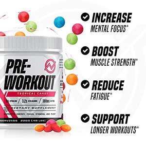 Outwork Nutrition Pre-Workout Supplement with Nootropics - Energy & Mental Focus for Better Workouts - Backed by Science (Tropical Candy, 226 Grams)