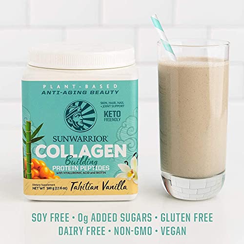 Sunwarrior Vegan Collagen Building Protein Peptides with Hyaluronic Acid & Biotin (Vanilla)(Vegan) 1.1 Pound (Pack of 1)