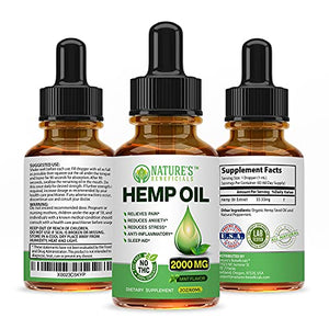 Organic Hemp Oil Extract Drops 2000mg - Ultra Premium Pain Relief Anti-Inflammatory, Stress & Anxiety Relief, Joint Support, Sleep Aid, Omega Fatty Acids 3 6 9, Non-GMO Ultra-Pure CO2 Extracted