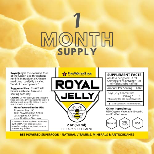 Royal Jelly - 500mg - 2oz - Natural - Non-GMO - Bee Powered Superfood - Natural Vitamins, Minerals, Antioxidants - Anti Aging - Skin Health - Immune System Support