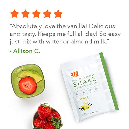 Vegan Organic Plant Protein Powder and Meal Replacement Shake - By 310 Nutrition - Gluten, Dairy and Soy Free - 0g of Sugar | Keto and Paleo Friendly… (Vanilla, 1 Serving)