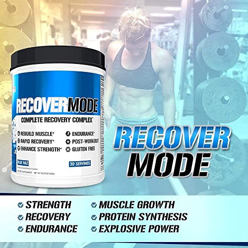Evlution Nutrition Recover Mode- Complete Post Workout with BCAAs, Immunity Support, Vitamin C, D & E, Electrolytes, Hydration, Creatine, Glutamine, Beta-Alanine, L-Carnitine, 30 Serve, Blue Raz