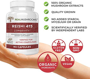 Real Mushrooms Reishi Mushroom Capsules for Longevity (90ct) Vegan, Non-GMO Reishi Extract, Reishi Mushroom Supplement for Relaxation, Better Sleep, Overall Wellness, Also Safe for Pets