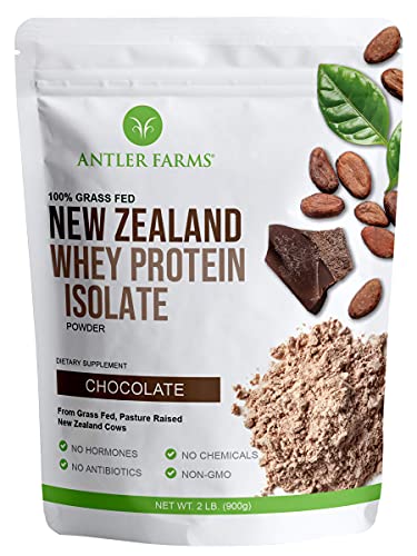 Antler Farms - 100% Grass Fed New Zealand Whey Protein Isolate, Chocolate Flavor, 30 Servings, 2 lbs - Delicious, Cold Processed, Rapidly Absorbed, Keto Friendly, NO-Hormones, NO-GMOs