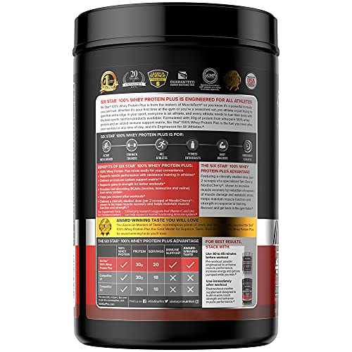 Whey Protein Powder + Immune Support | Six Star Whey Protein Plus | Whey Protein Isolate & Peptides + Muscle Builder | Lean Protein Powder for Muscle Gain & Recovery | Chocolate, 2 lbs