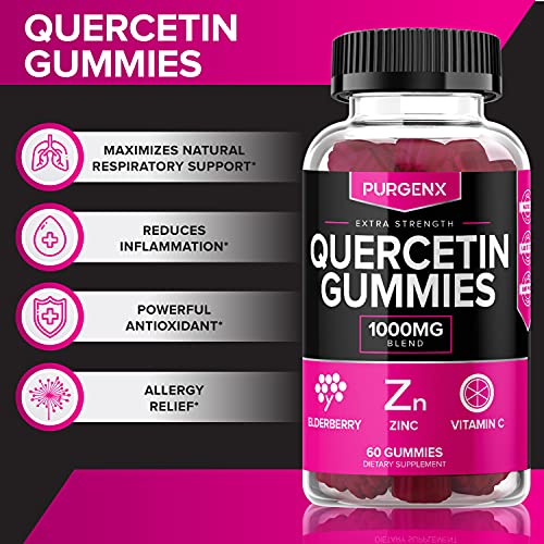 Quercetin + Zinc + Vitamin C 1000mg Gummies Supplements with Elderberry for Kids Adults Lung Immune Support Supplement Gummy, Immunity Allergy Relief Chewable Vitamins Powder Capsules Liquid (2 Pack)